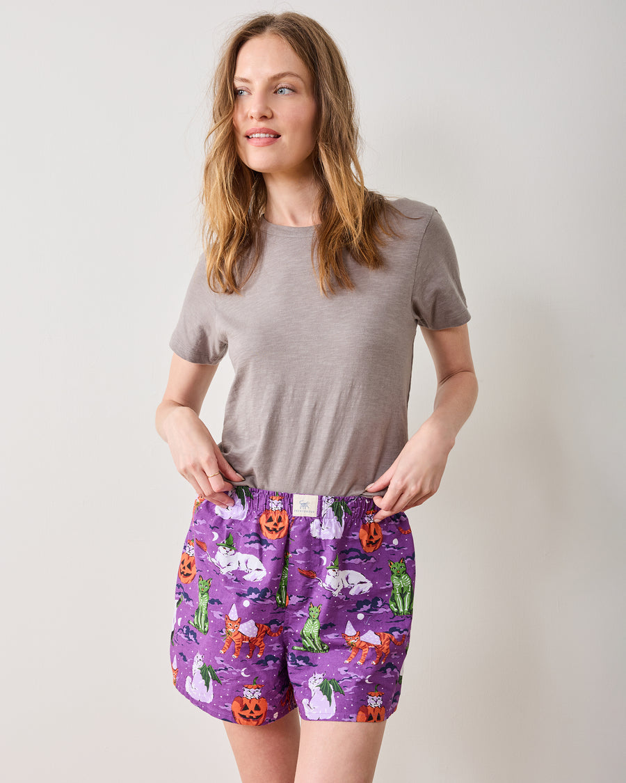 Halloween House Cats - Boyfriend Boxer - Purple Tonic - Printfresh