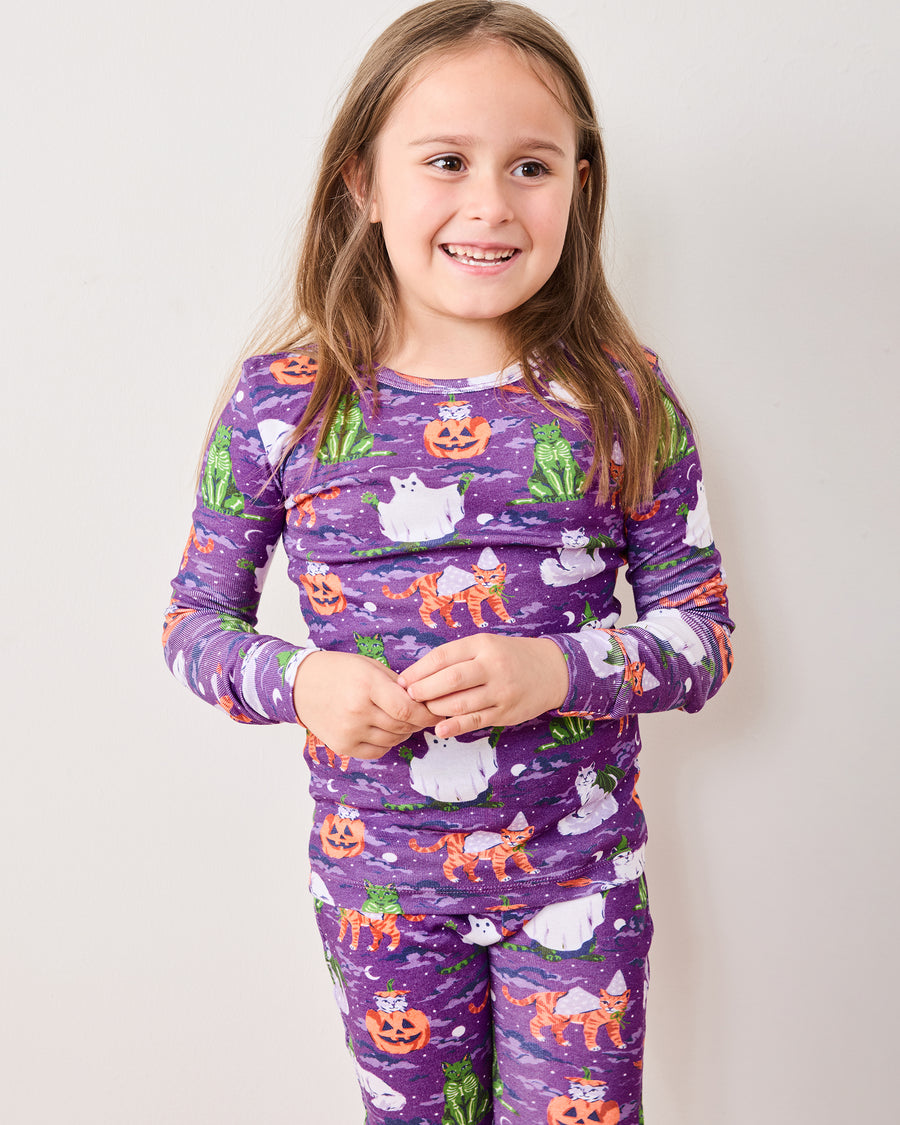Halloween House Cats - Kids Snug Fit PJ Set - Purple Tonic - Printfresh