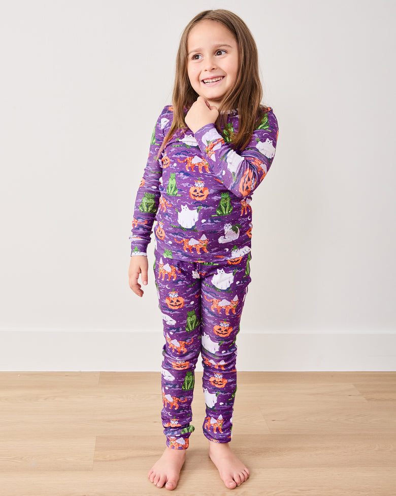Halloween House Cats - Kids Snug Fit PJ Set - Purple Tonic - Printfresh