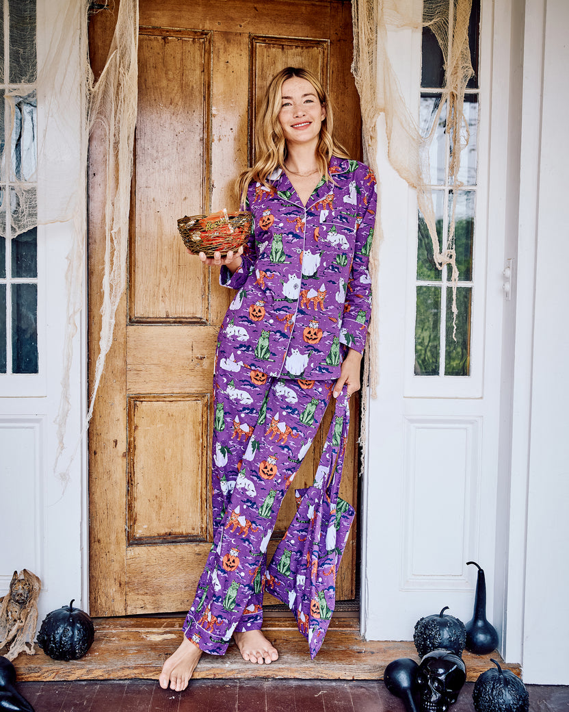 Halloween House Cats - Long PJ Set - Purple Tonic - Printfresh