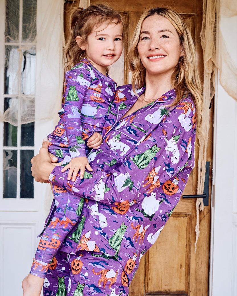 Halloween House Cats - Kids Snug Fit PJ Set - Purple Tonic - Printfresh