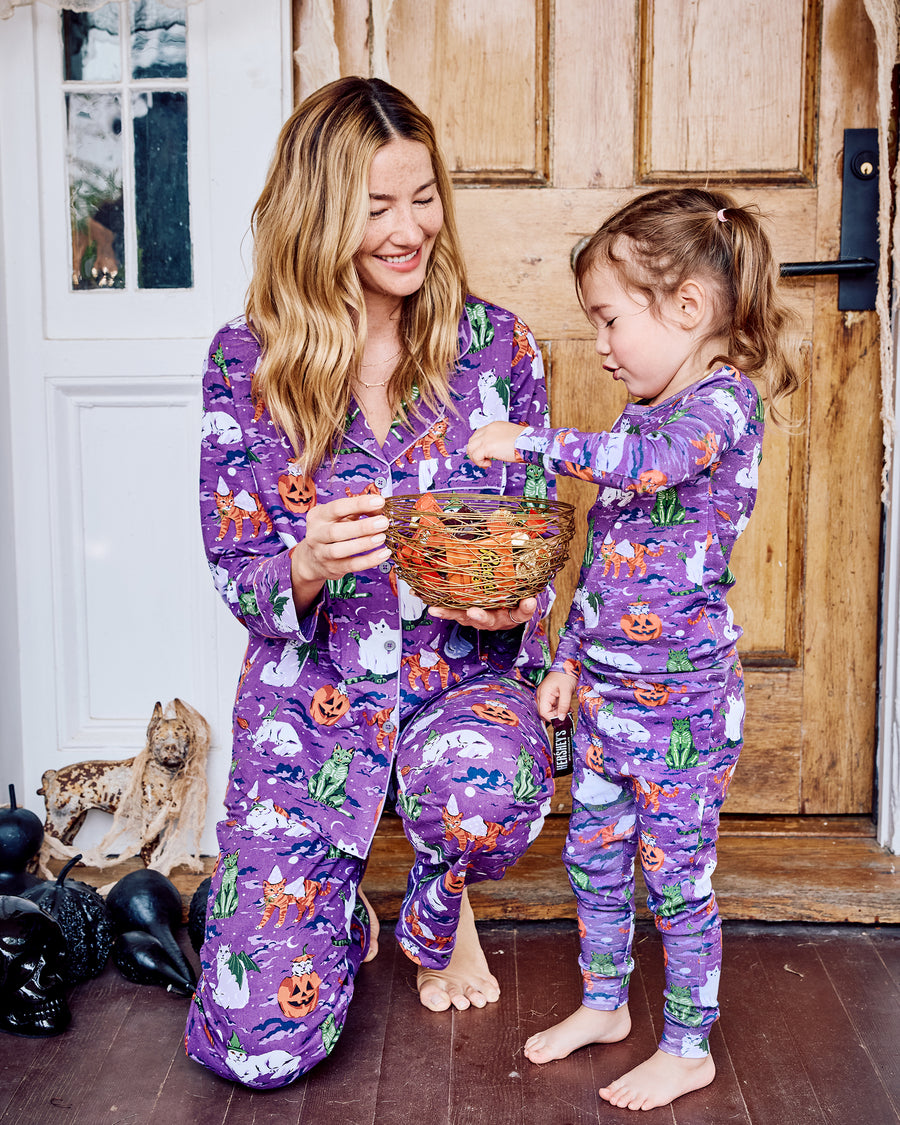 Halloween House Cats - Petite Long PJ Set - Purple Tonic - Printfresh