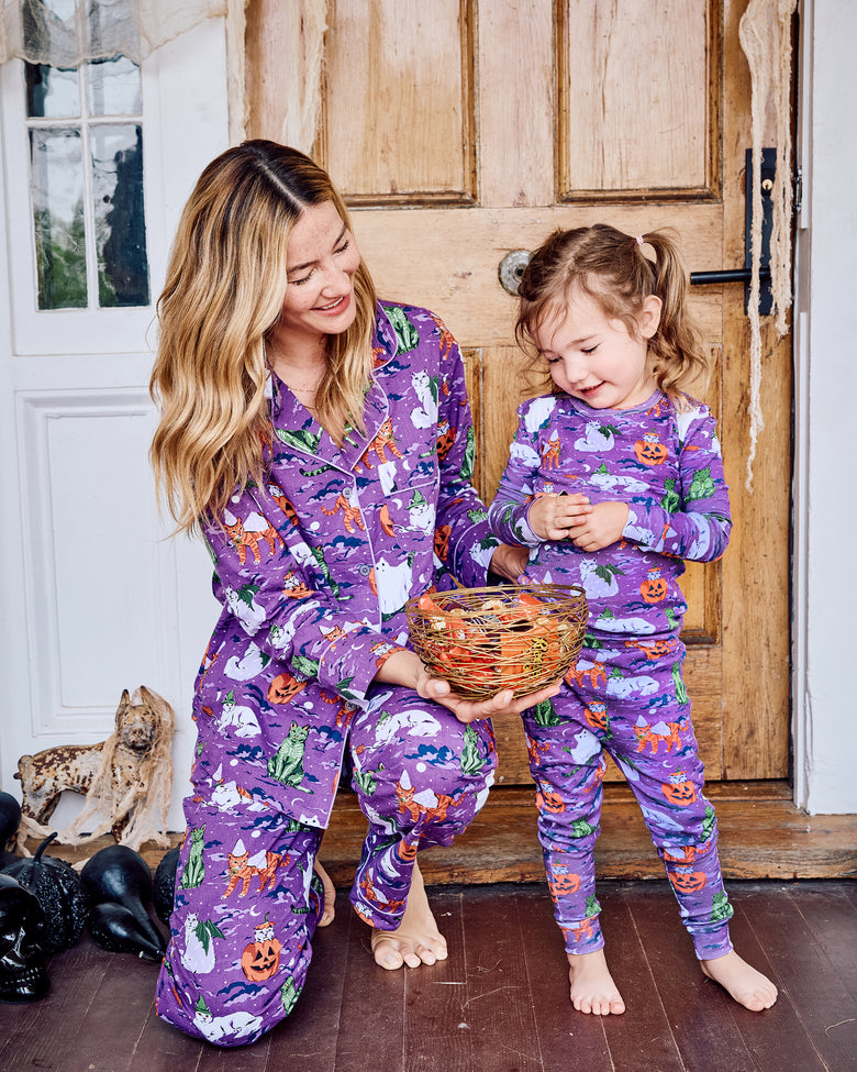 Halloween House Cats - Kids Snug Fit PJ Set - Purple Tonic - Printfresh