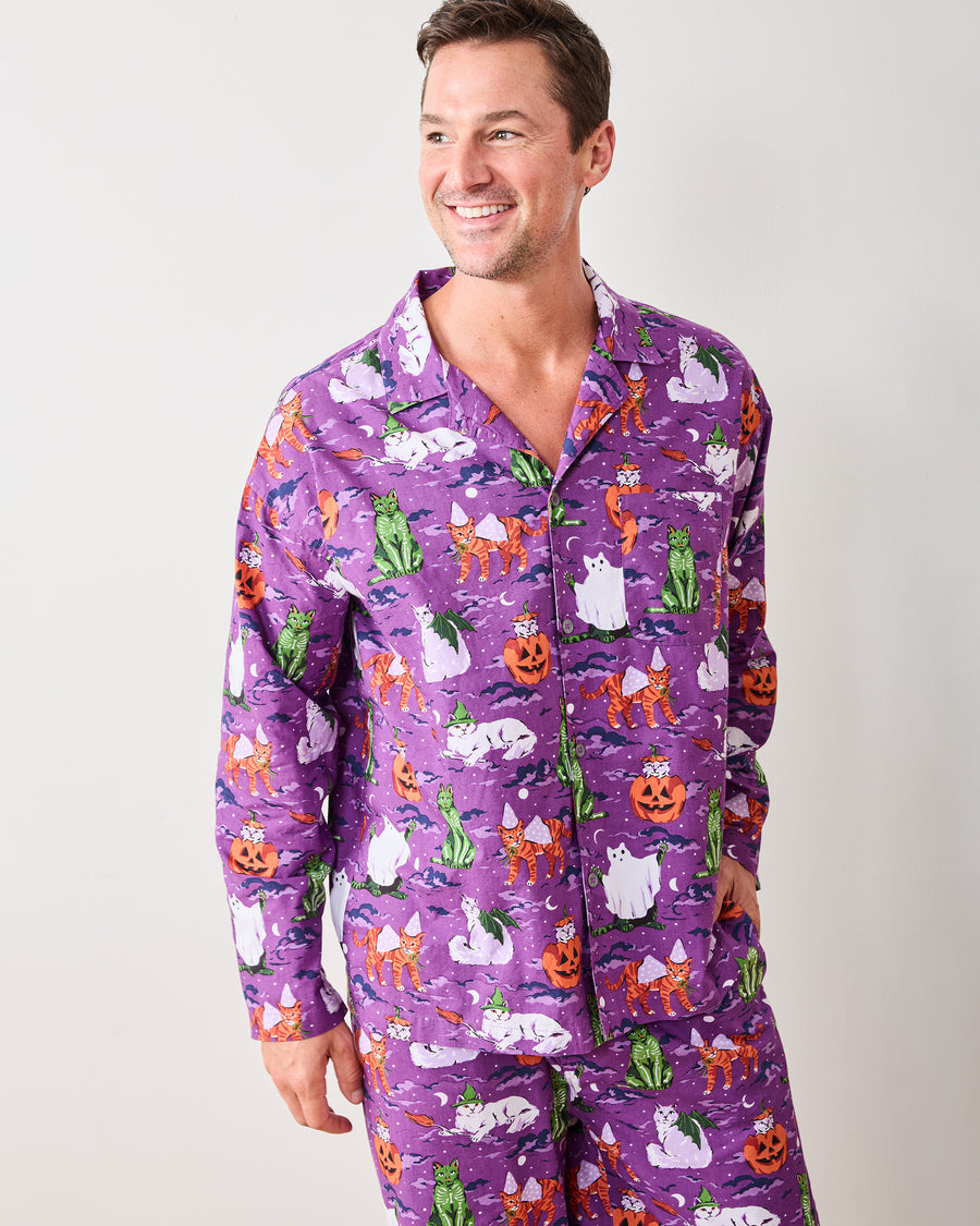 Halloween House Cats - Men's Long PJ Set - Purple Tonic - Printfresh