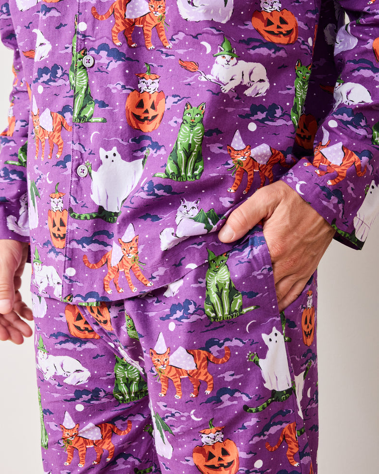 Halloween House Cats - Men's Long PJ Set - Purple Tonic - Printfresh