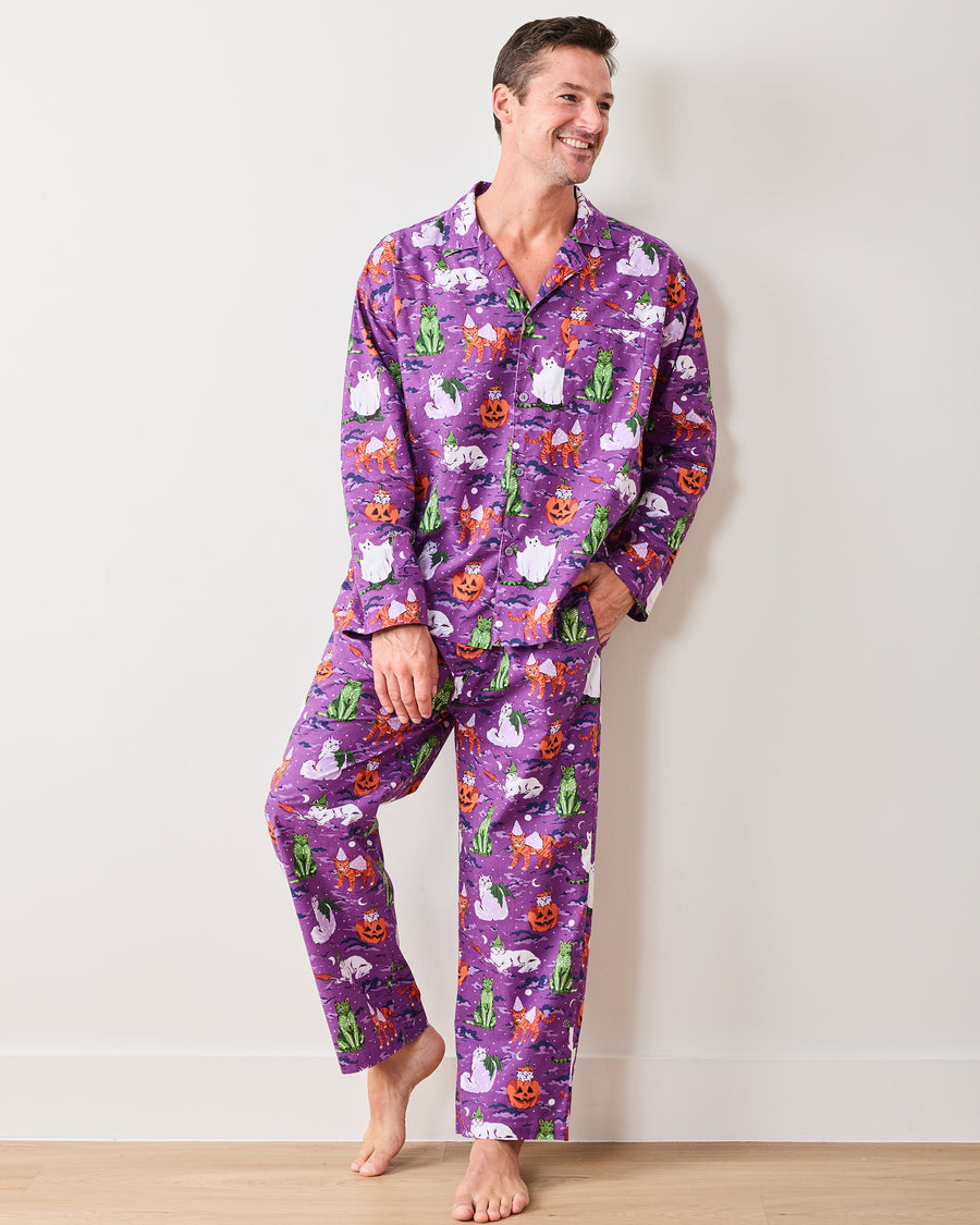 Halloween House Cats - Men's Long PJ Set - Purple Tonic - Printfresh