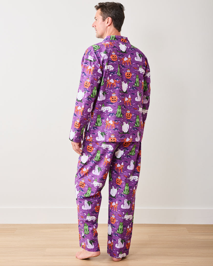 Halloween House Cats - Men's Long PJ Set - Purple Tonic - Printfresh
