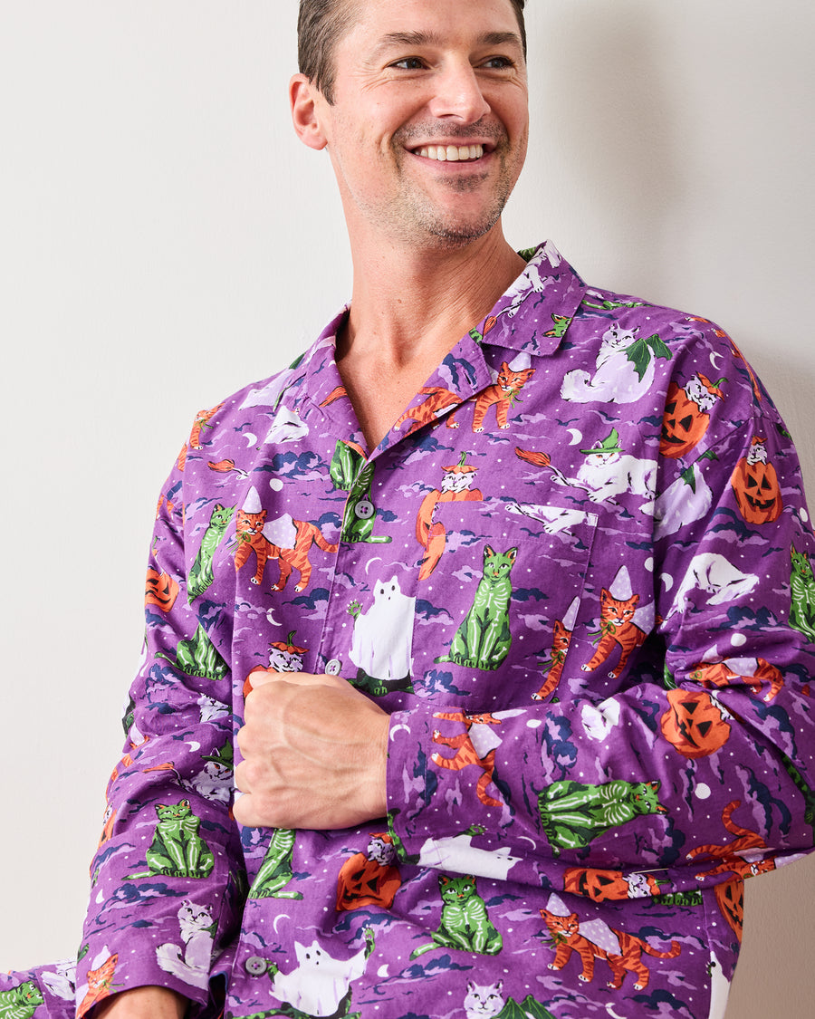Halloween House Cats - Men's Long PJ Set - Purple Tonic - Printfresh