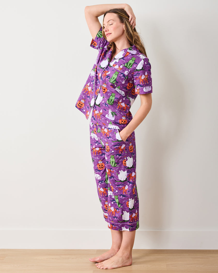 Halloween House Cats - Short Sleeve Top & Cropped Pants Set - Purple Tonic - Printfresh