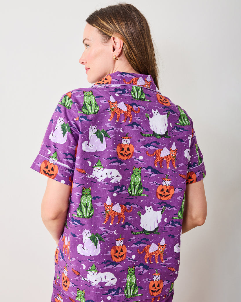 Halloween House Cats - Short Sleeve Top & Cropped Pants Set - Purple Tonic - Printfresh