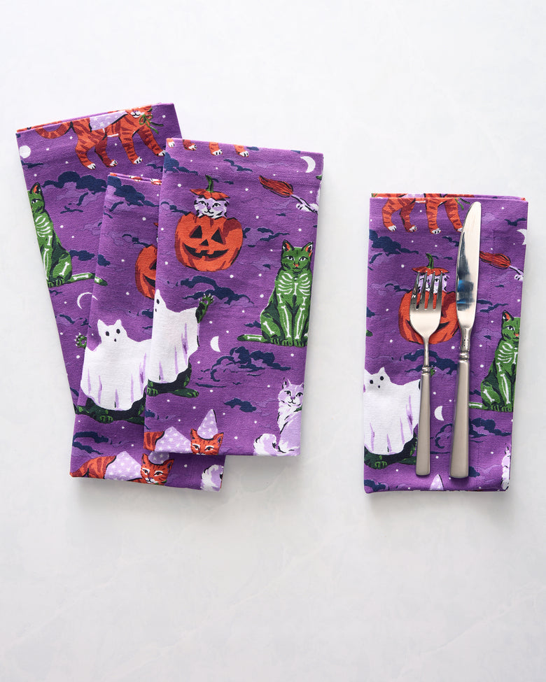 Halloween House Cats - Dinner Napkins Set Of 4 - Purple Tonic - Printfresh