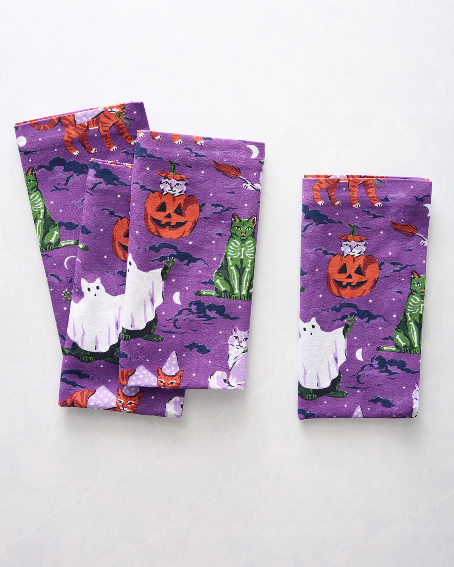 Halloween House Cats - Dinner Napkins Set Of 4 - Purple Tonic - Printfresh