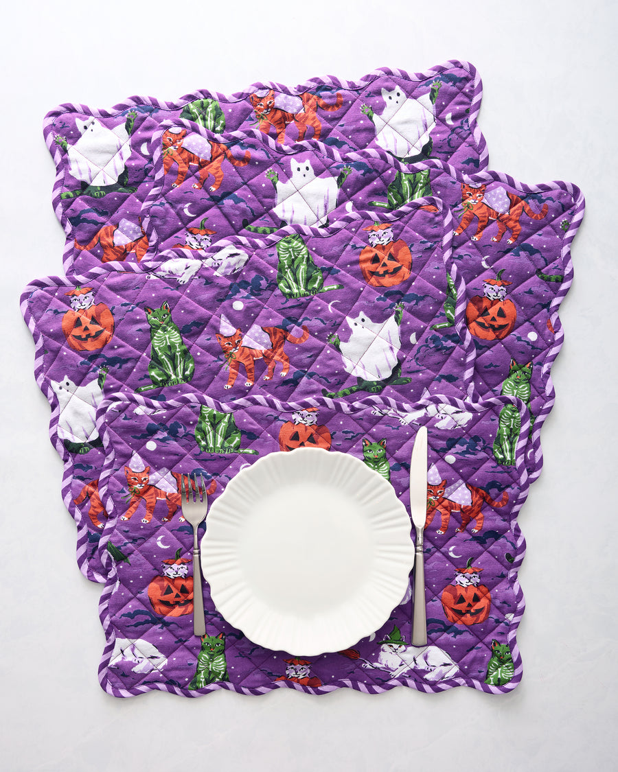 Halloween House Cats - Placemats Set Of 4 - Purple Tonic - Printfresh