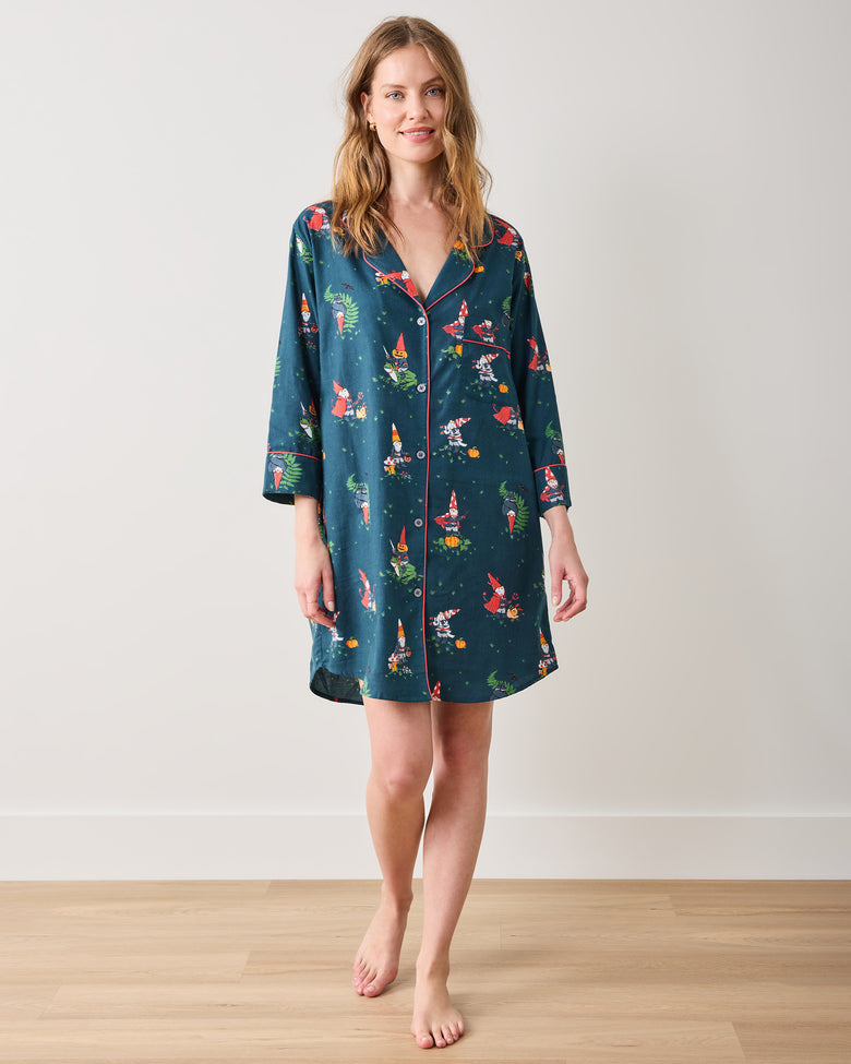Mischief Night - Lightweight Flannel Sleep Shirt - Nightfall Blue - Printfresh