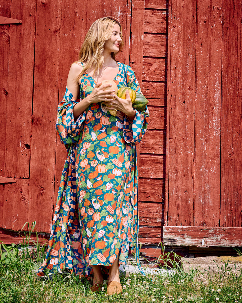 Pumpkin Patch - Eco Satin Chic to Sleep Nightie - Midnight Harvest - Printfresh