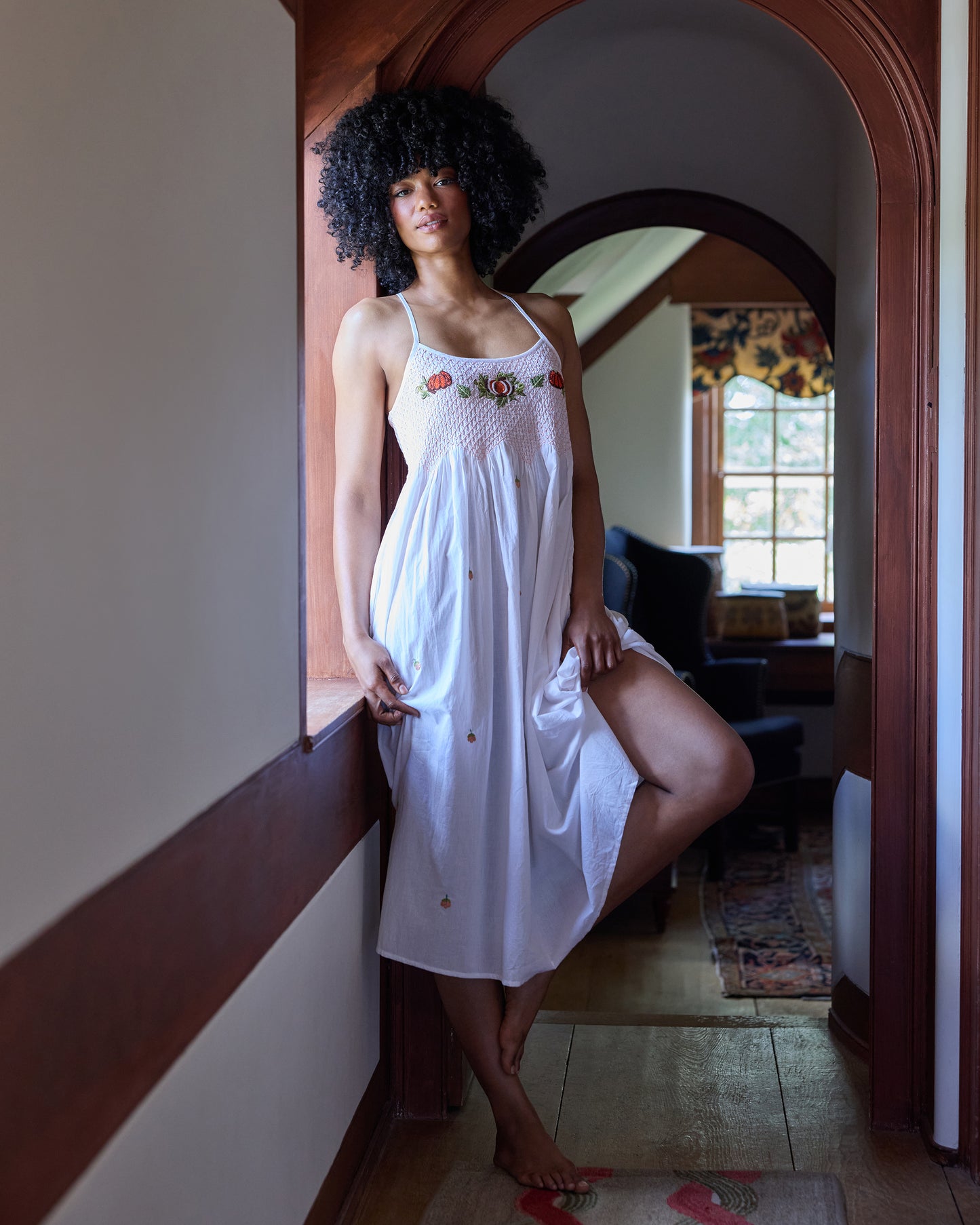 Embroidered Pumpkins - Naya Nightie - Natural