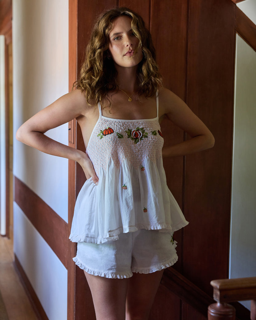 Embroidered Pumpkins - Naya Short Set - Natural