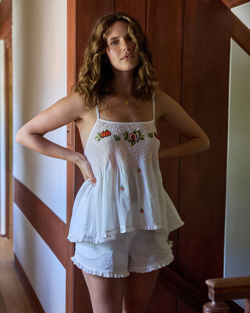 Embroidered Pumpkins - Naya Short Set - Natural