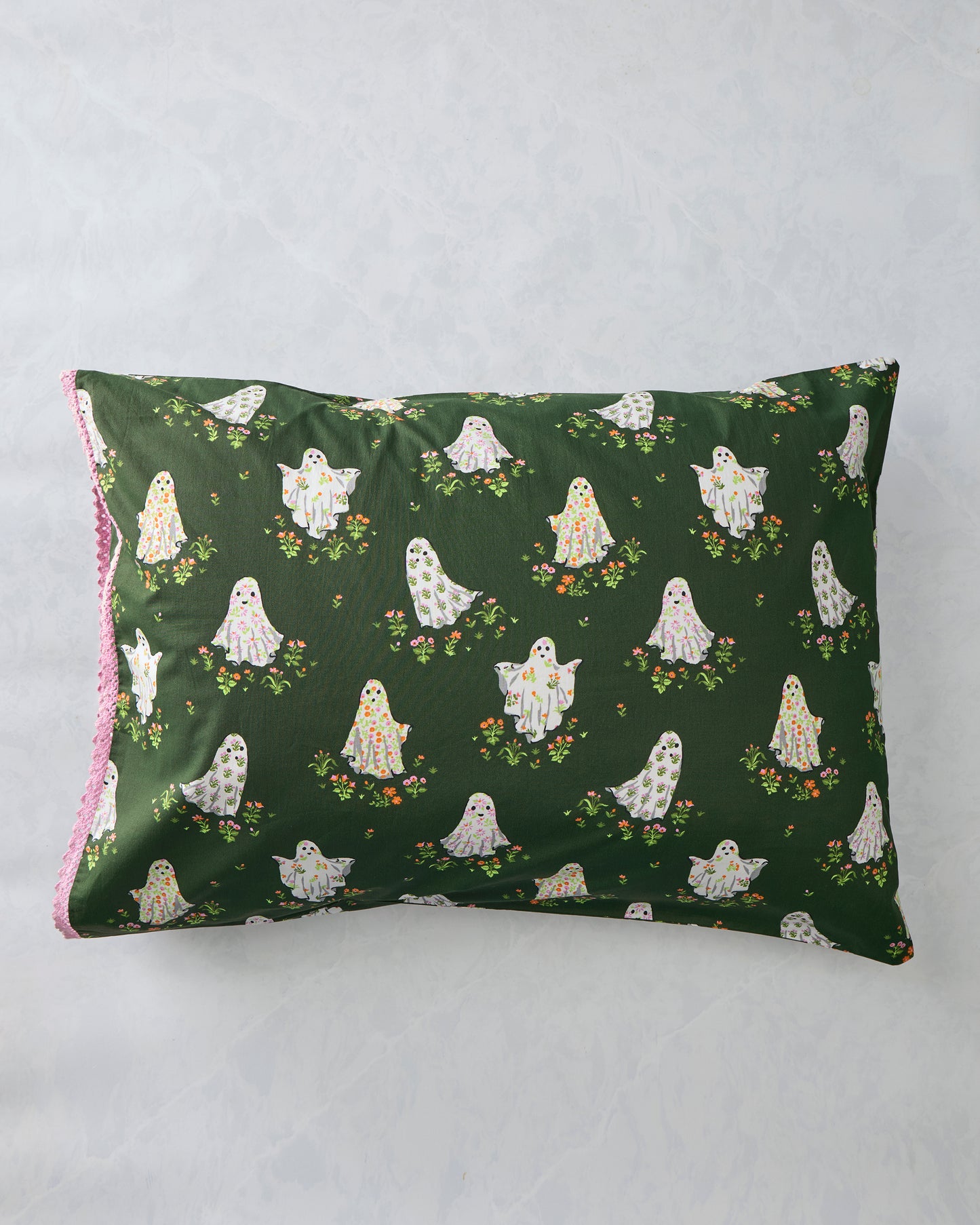 Gardening Ghosts - Lace Trim Pillowcase (Set of 2) - Overgrown Moss