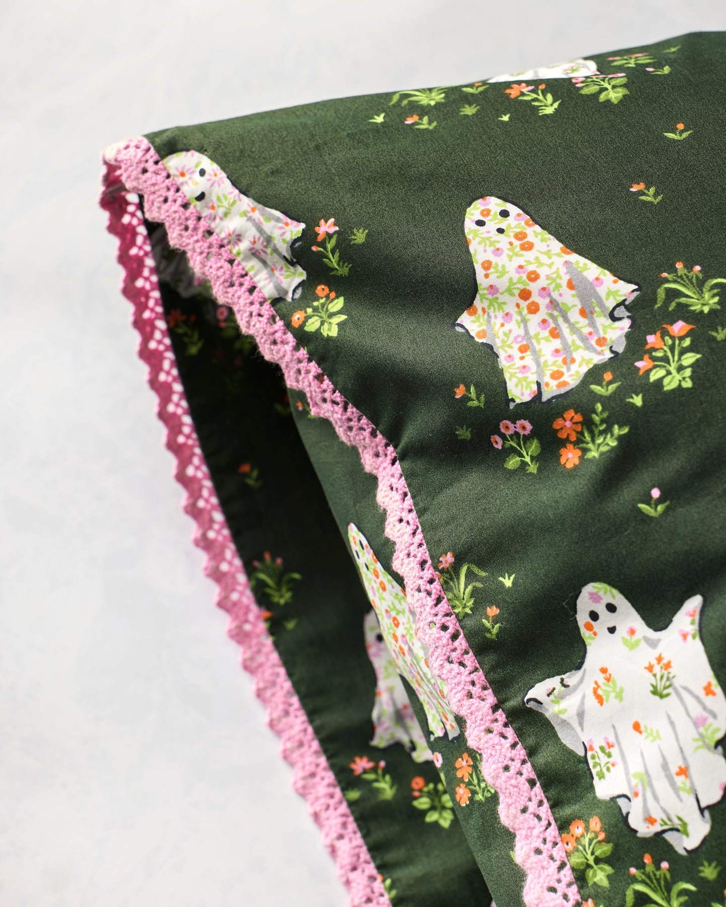 Gardening Ghosts - Lace Trim Pillowcase (Set of 2) - Overgrown Moss