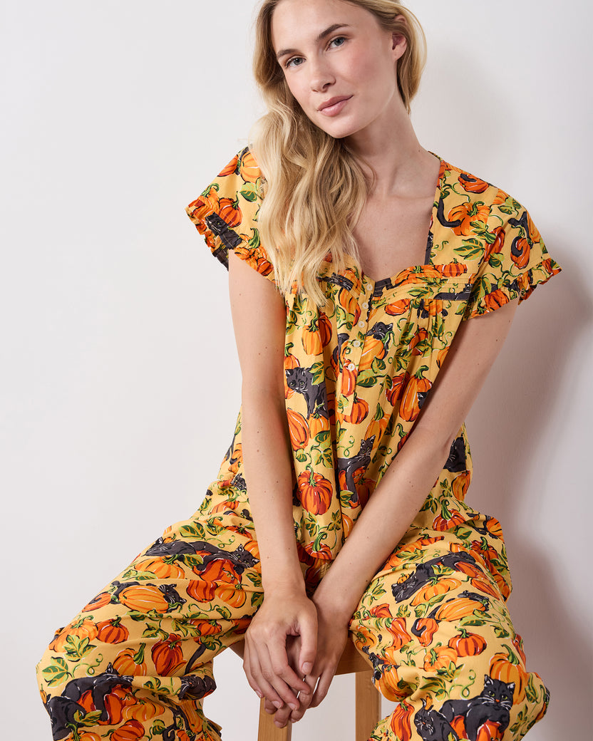 Pumpkin Prowl - Pintuck Cropped Set - Salted Caramel