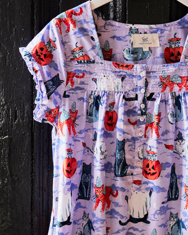 Halloween House Cats - Pintuck Nightgown - Lavender - Printfresh