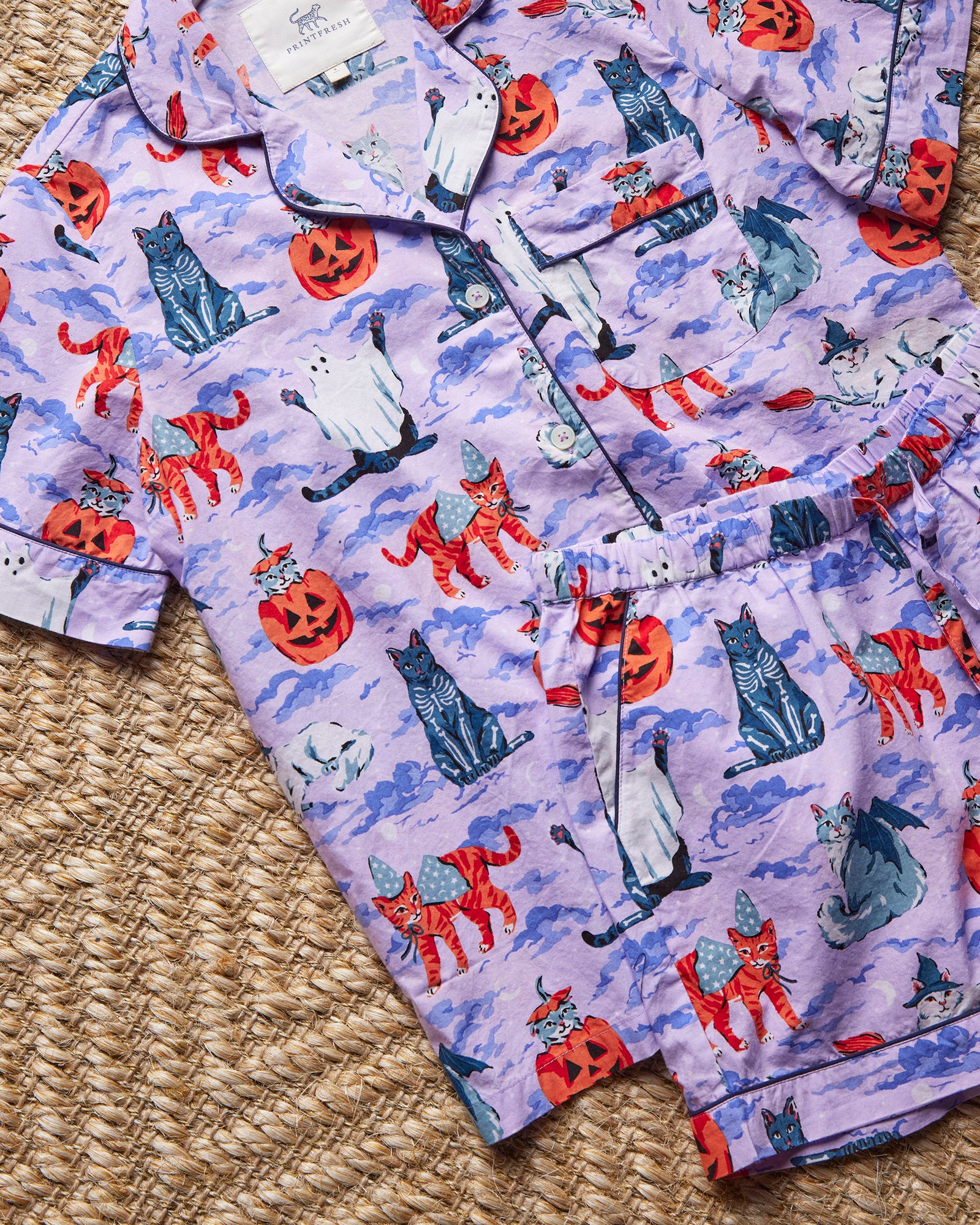 Halloween House Cats - Short PJ Set - Lavender - Printfresh