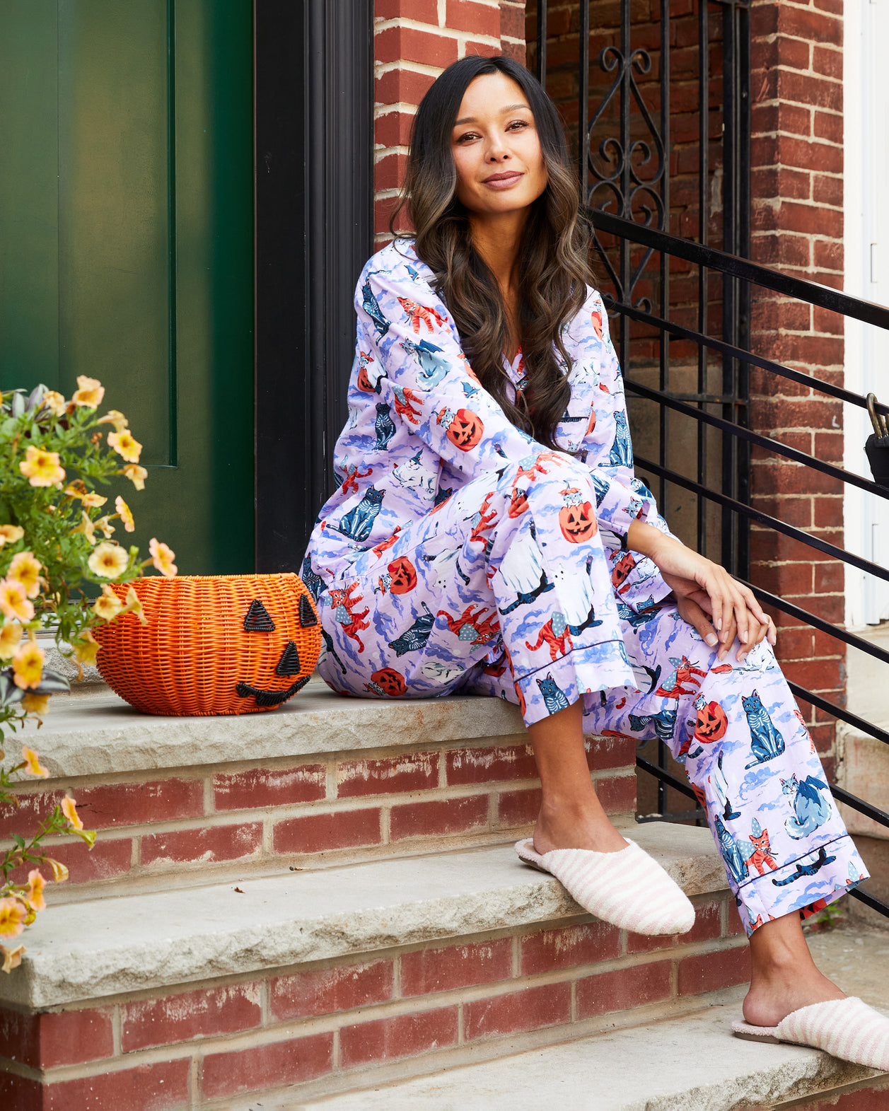 Halloween House Cats - Tall Long PJ Set - Lavender - Printfresh