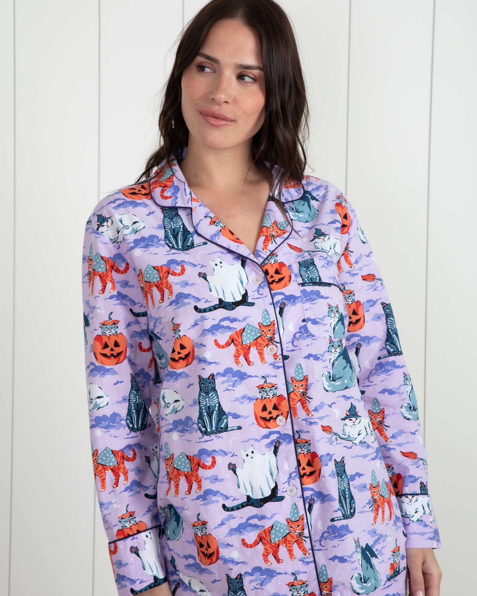 Halloween House Cats - Petite Long PJ Set - Lavender - Printfresh