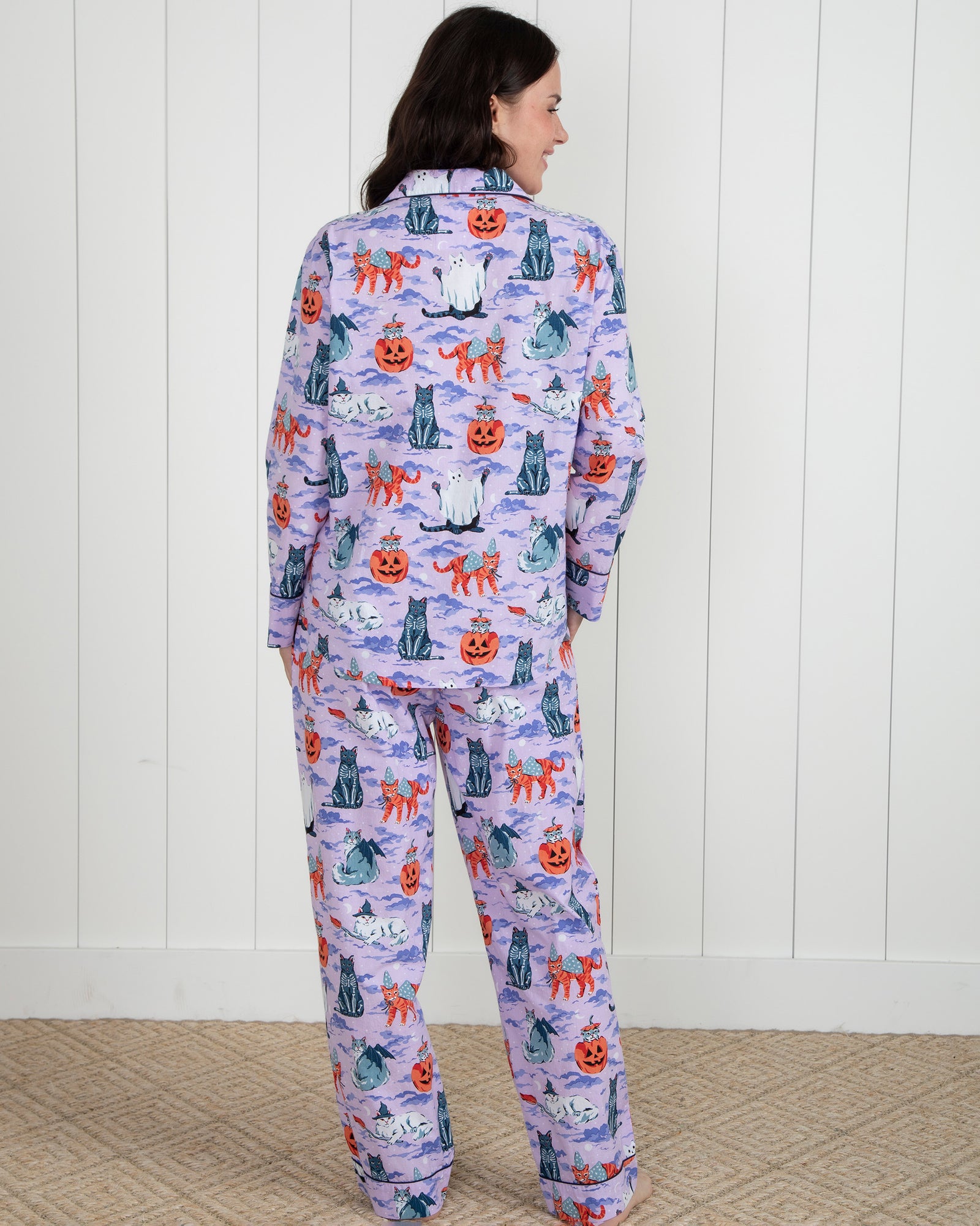 Halloween House Cats - Long PJ Set - Lavender - Printfresh