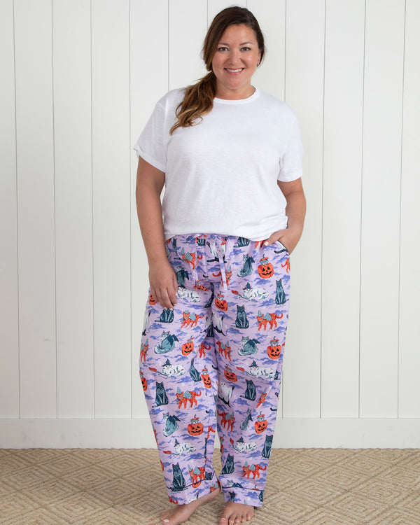 Halloween House Cats - Tall PJ Pants - Lavender - Printfresh