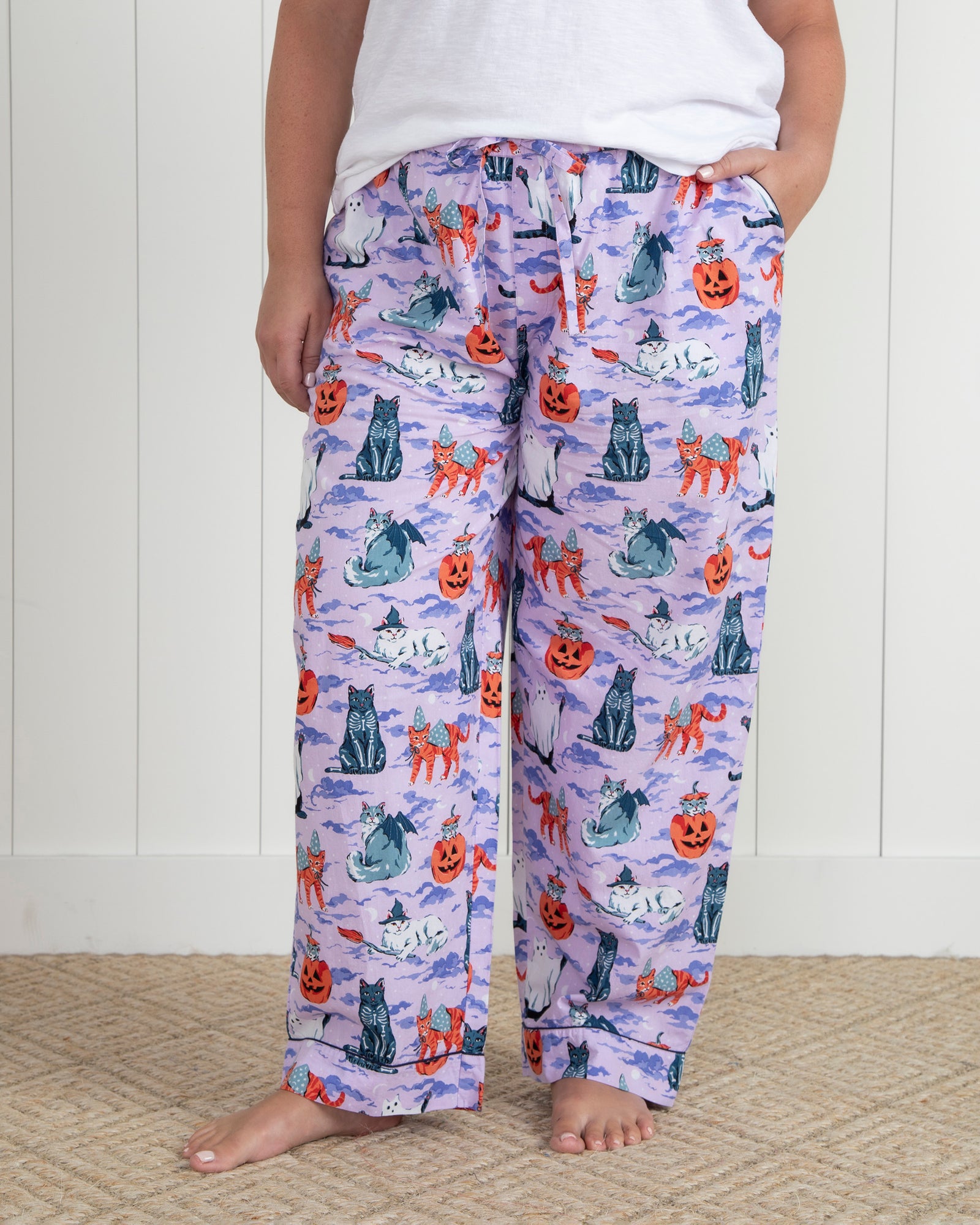 Halloween House Cats - Tall PJ Pants - Lavender - Printfresh