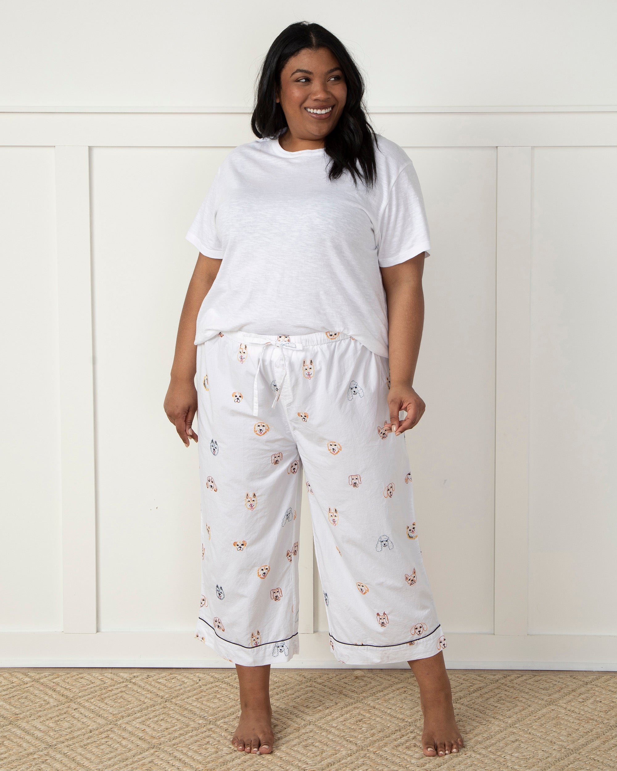 Happy Hounds - Cropped Pajama Pants - Cloud - Printfresh