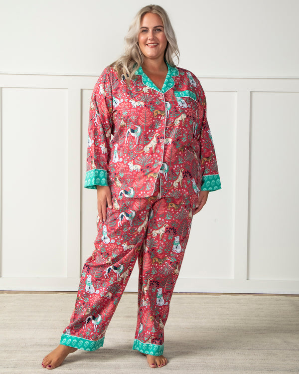 Happy Howlidays - Flannel Long Sleep Set - Ruby - Printfresh