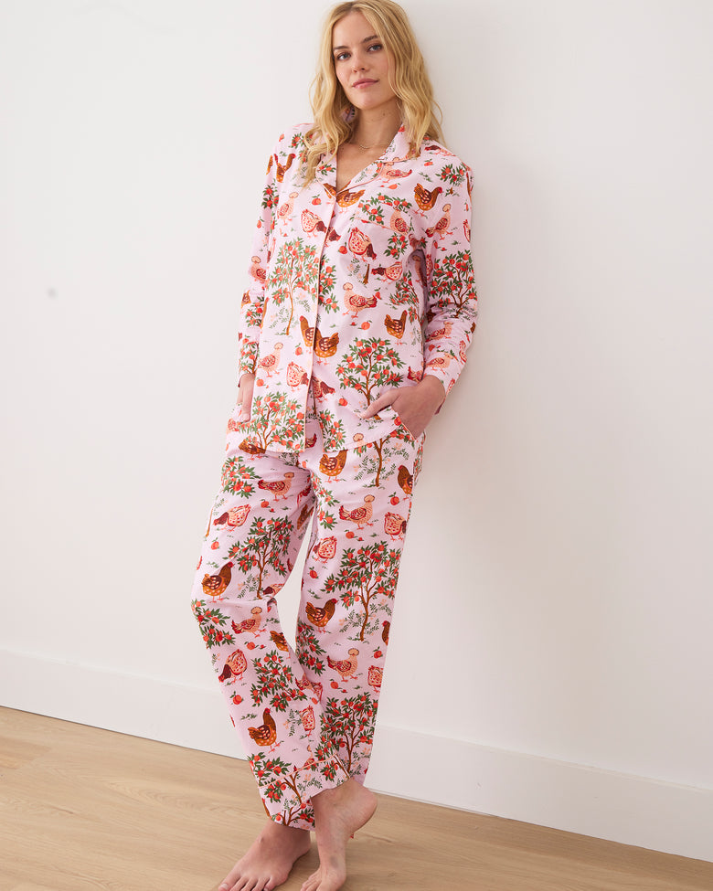Hen House - Women's Organic Cotton Long PJ Set - Ballet Pink Printfresh Hen House - Women's Organic Cotton Long PJ Set - Ballet Pink Printfresh