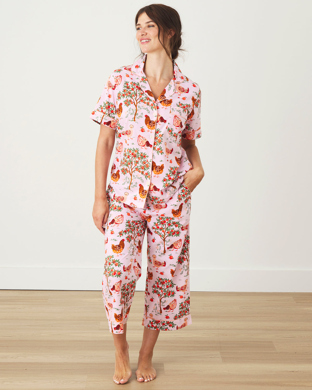 Hen House Short Sleeve Top & Cropped Pants Set Ballet