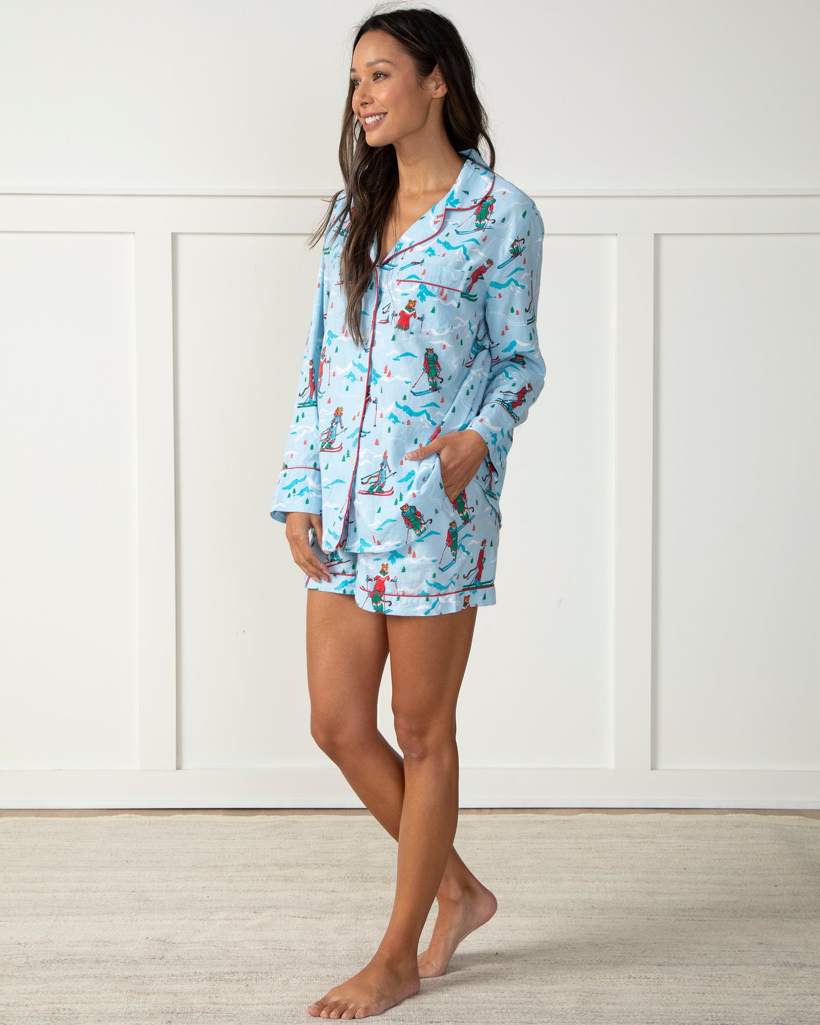 Hit the Slopes - Flannel Long Sleeve Top & Shorts Set - Frosted Lake - Printfresh