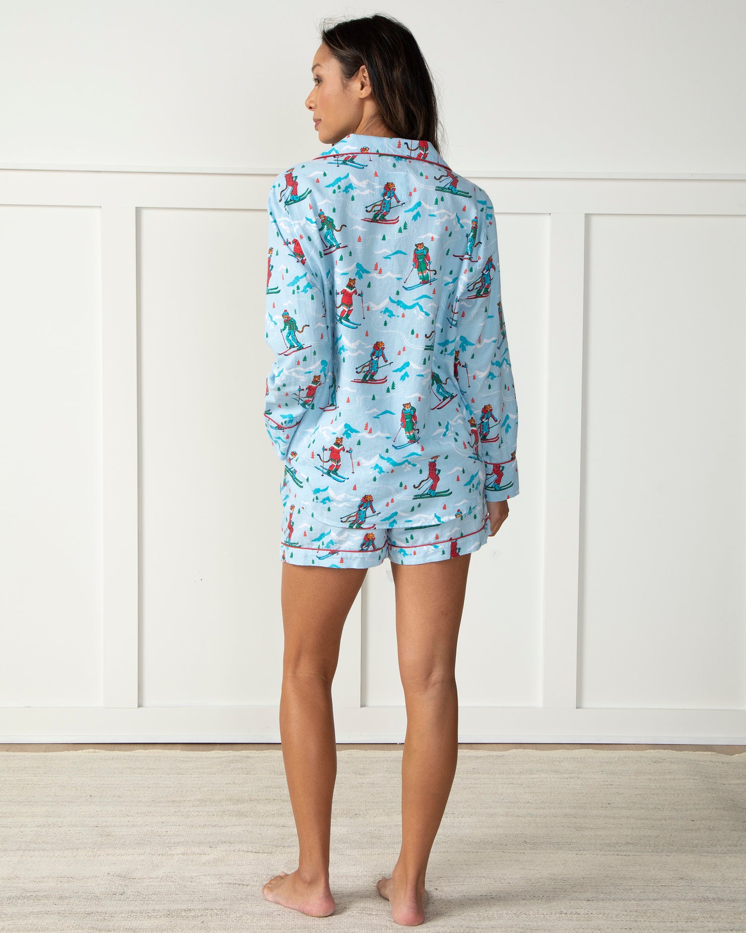 Hit the Slopes - Flannel Long Sleeve Top & Shorts Set - Frosted Lake - Printfresh