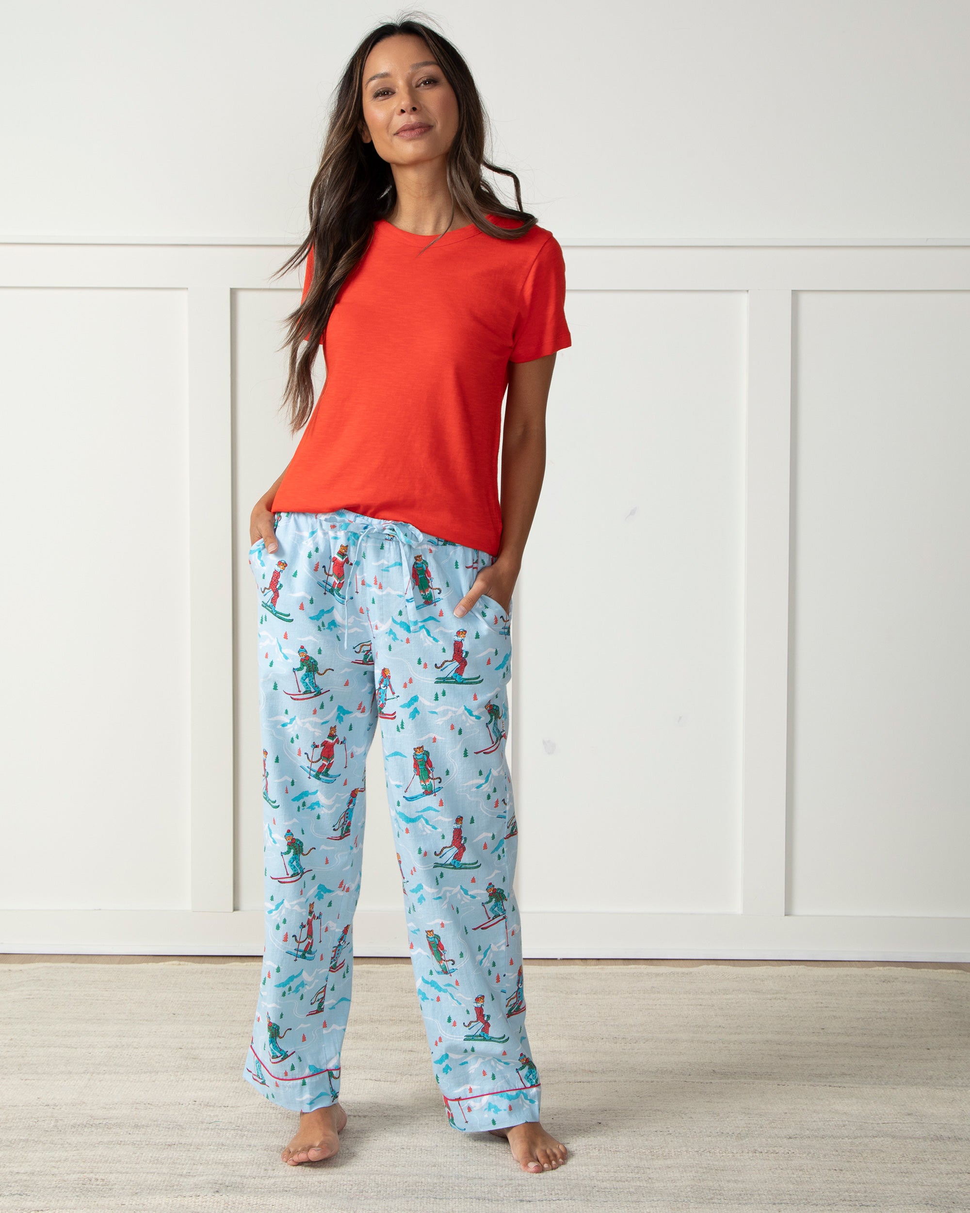 PJ Studio Womens Cozy Cats Thermal Pajama Pants, Blue, Large