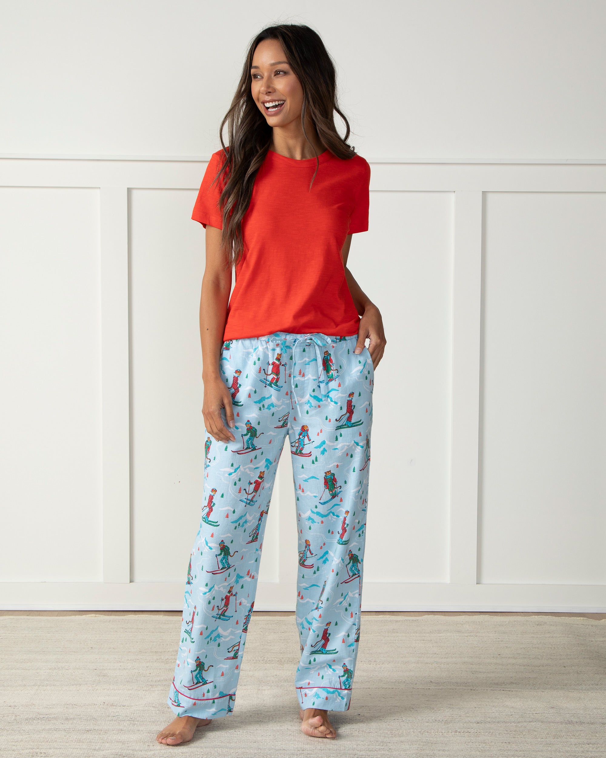 Hit the Slopes - Women's Tall Flannel Pajama Pants - Frosted Lake