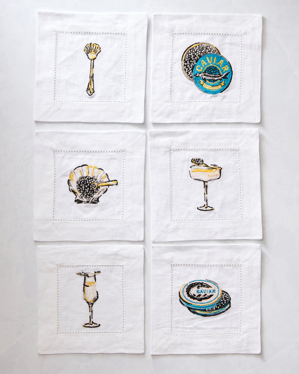 Champagne & Caviar - Cocktail Napkins Set Of 6 - Cloud - Printfresh