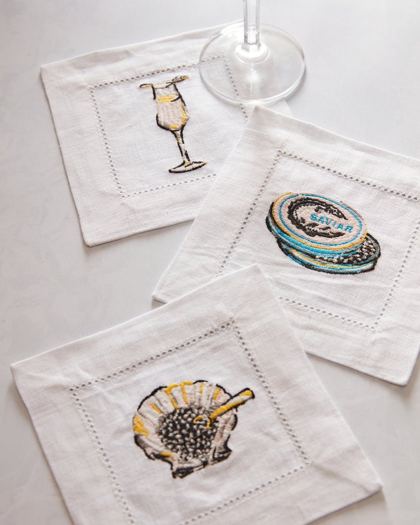 Champagne & Caviar - Cocktail Napkins Set Of 6 - Cloud