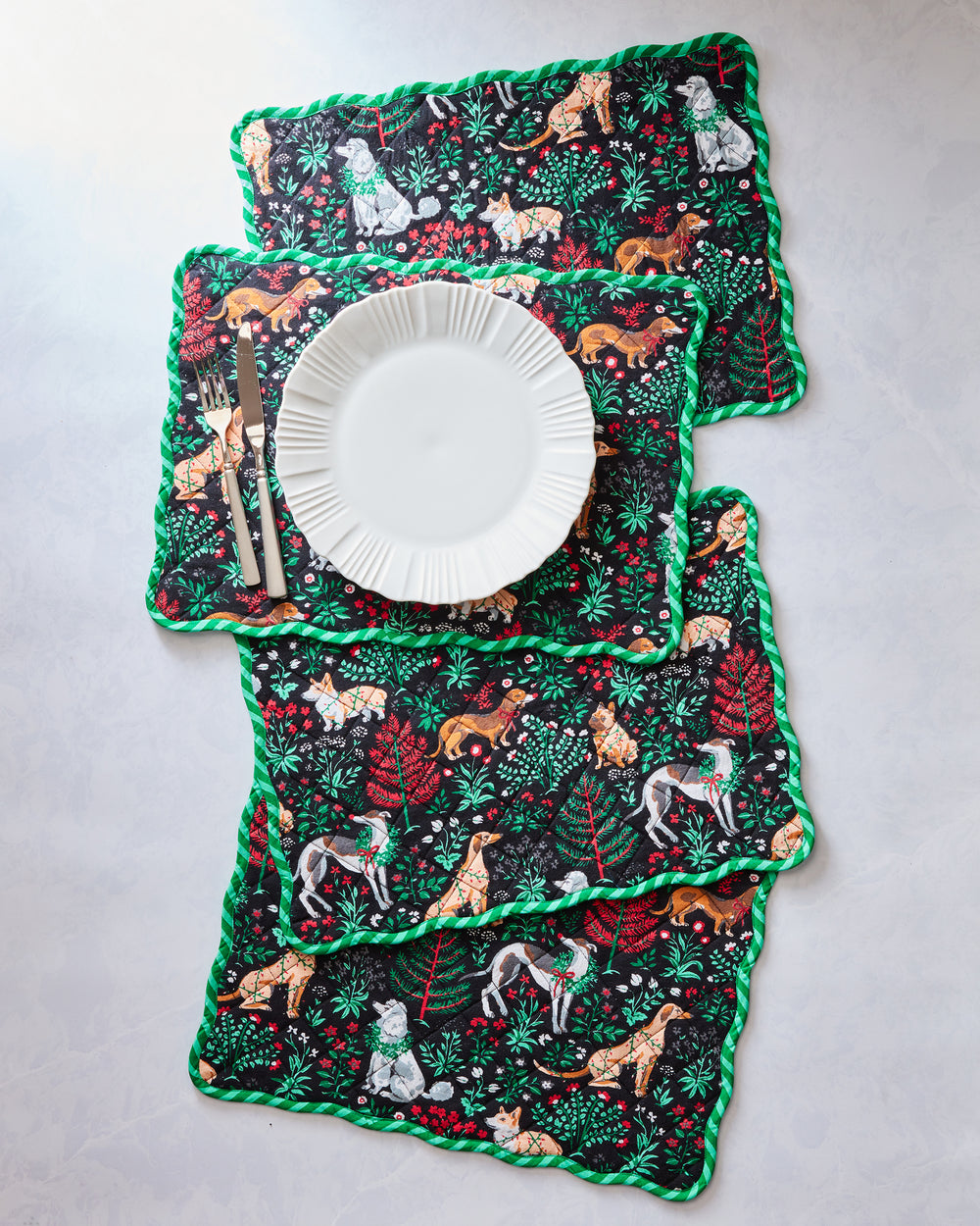 Happy Howlidays - Quilted Scalloped Placemat Set of 4- Ink - Printfresh