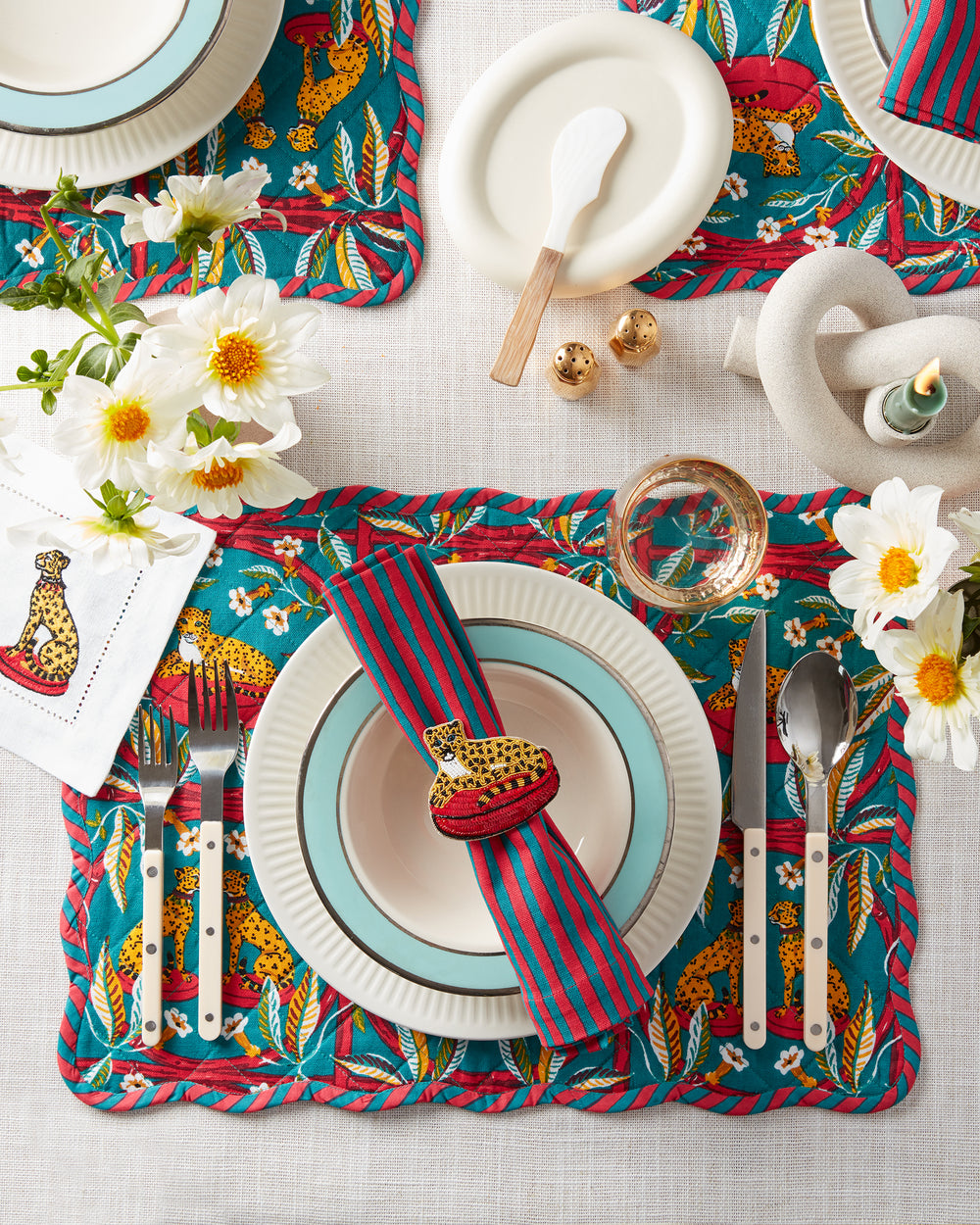 Royal Cheetah - Quilted Scalloped Placemat Set - Ruby & Jade - Printfresh