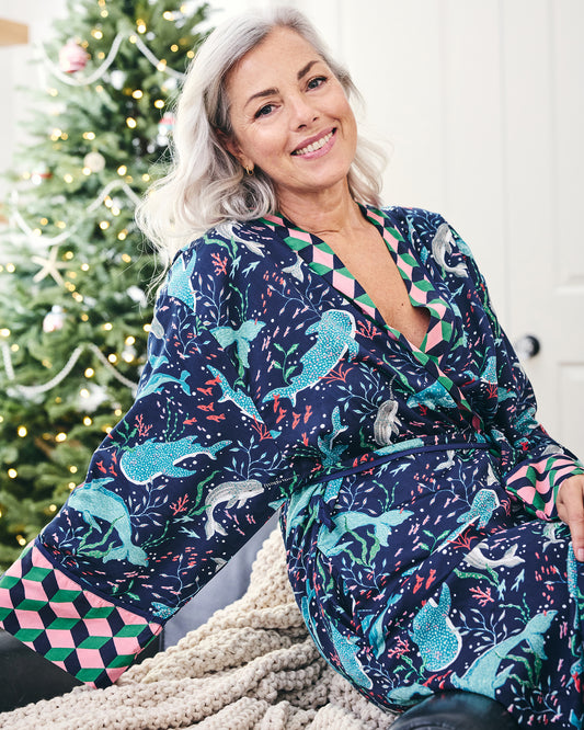 Arctic Sea Life - Eco Satin Robe - Blue Chill - Printfresh