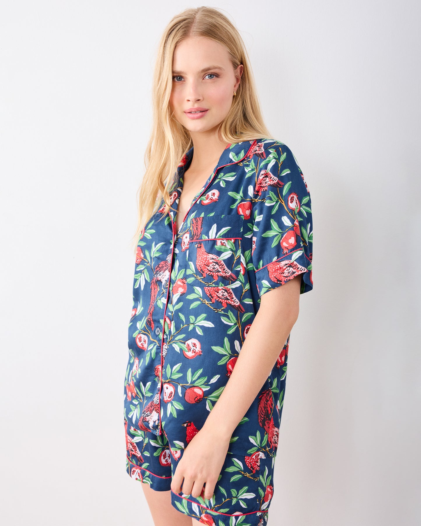 Pomegranate Tree - Eco Satin Short Set - Navy - Printfresh