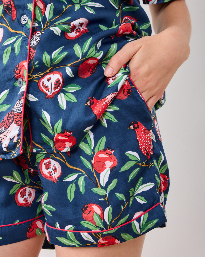 Pomegranate Tree - Eco Satin Short Set - Navy - Printfresh