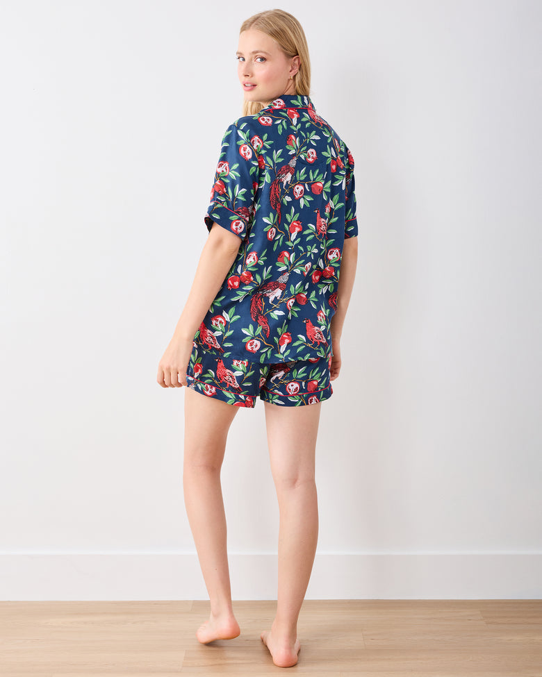Pomegranate Tree - Eco Satin Short Set - Navy - Printfresh