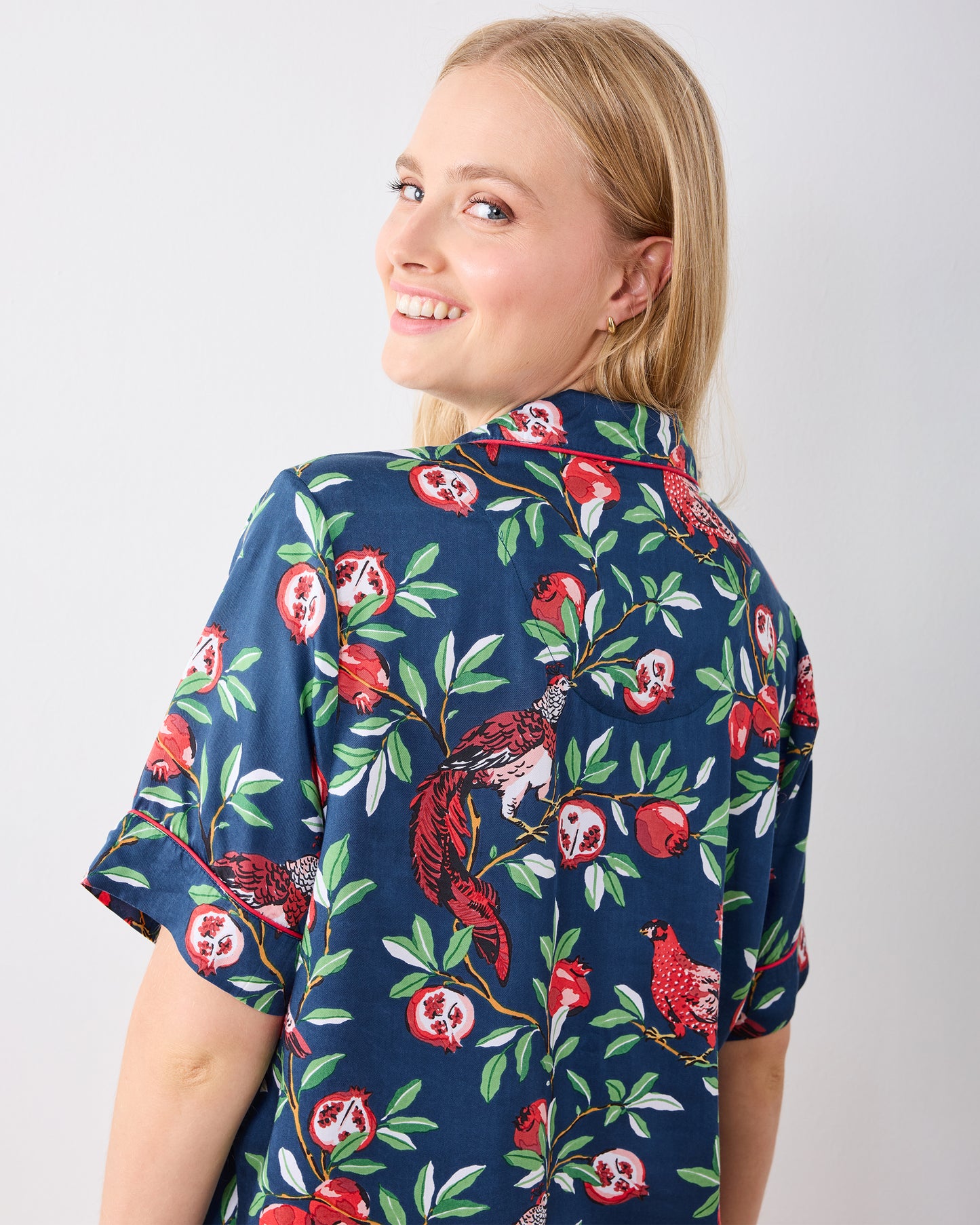 Pomegranate Tree - Eco Satin Short Set - Navy - Printfresh