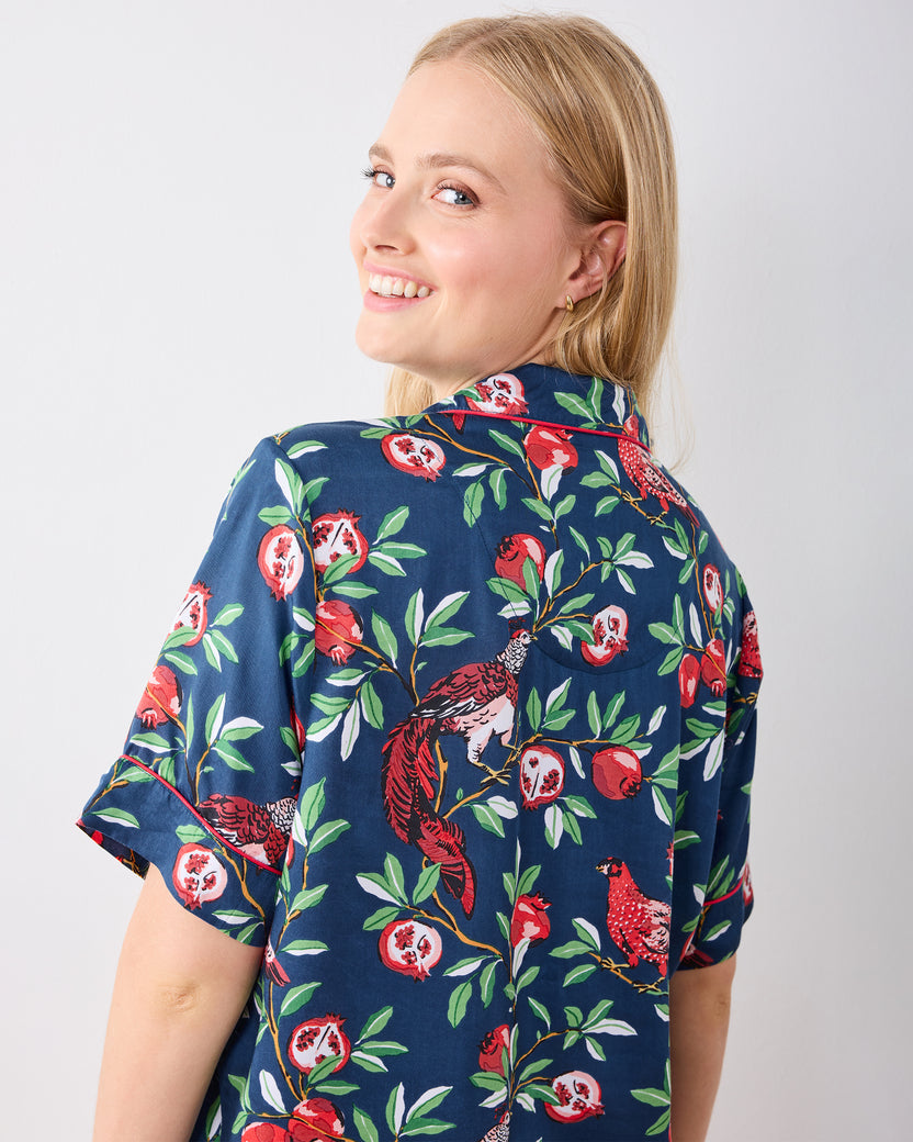 Pomegranate Tree - Eco Satin Short Set - Navy - Printfresh